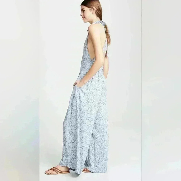 Free People Sugar Sands Wide Leg Jumpsuit BOHO Blue White Size XS Women's - Picture 11 of 15